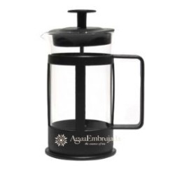 French pirex glass press teapot and black plastic finishes
